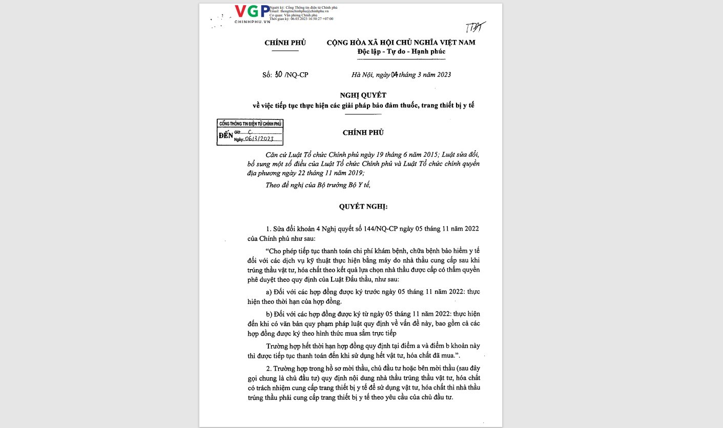 Nghị quyết 30/NQ-CP của Chính phủ: Về việc tiếp tục thực hiện các giải pháp bảo đảm thuốc, trang thiết bị y tế